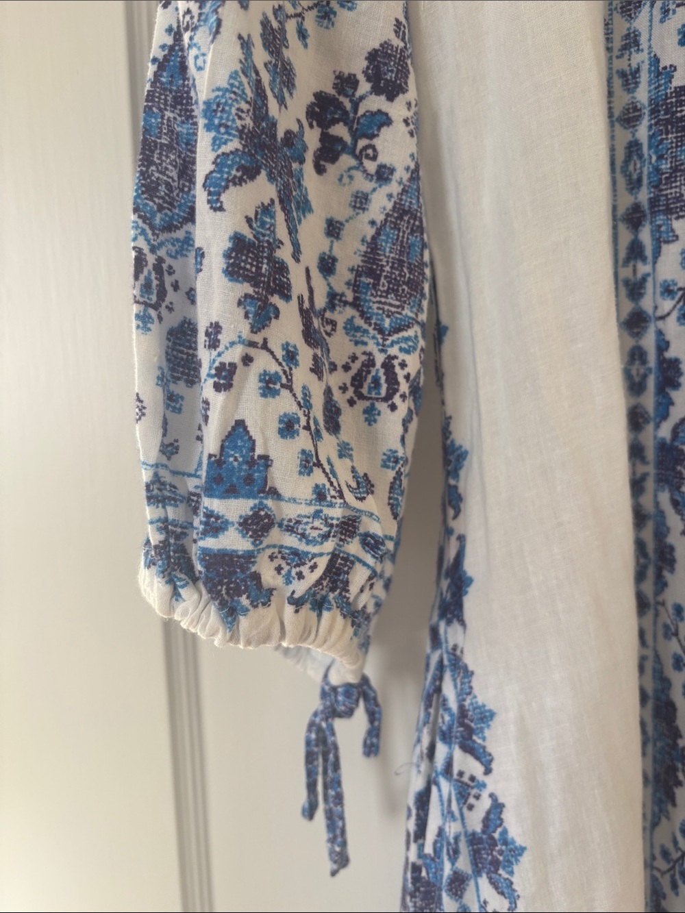 Boho Blue Floral Maxi Dress - White & Blue - Picture 3 of 11